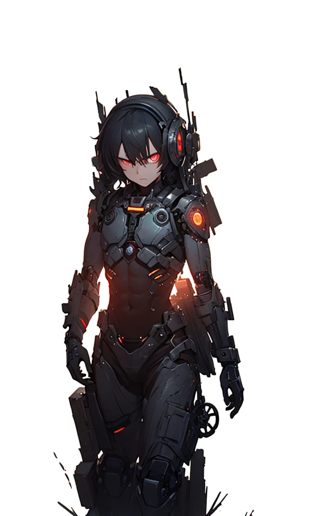 light particles, halo, (bioluminescent:0.95), bioluminescent, piercing glare, vibrant, (((colourful))), color, (glowing, glow), reflection light, depth of field, from behind, multiple views, delicated best quality, (((masterpiece))), ((best quality)), ((ultra-detailed)), (CG illustration), (an extremely devious and beautiful)), cinematic light, ((1 mechanical girl)), (black hair), (long hair), (yellow eyes), (mechanical red rabbit ears), single, full, (machine-made joints: 1.4), ((mechanical limbs)), ( blood vessels attached to the tube), ((mechanical spine attached to the back)), ((mechanical cervical vertebrae attached to the neck), ((combat stance)), expressionless, (wires and cables attached to the head and body: 1.5), (character focus), science fiction, apocalypse, glow, (full shoot body:1.1)