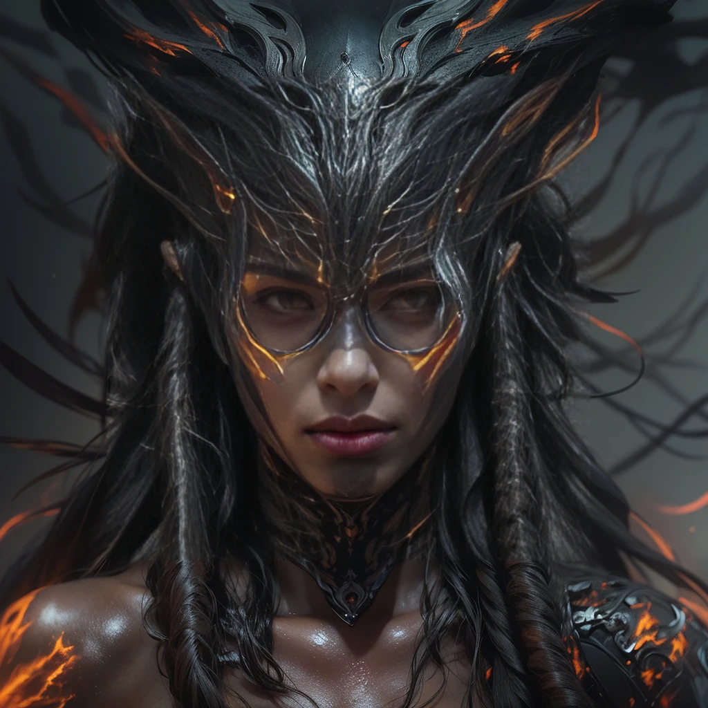 1 female alien, The Predator, (extremely beautiful:1.2), (intense look:1.4), (Predator:1.1), long dark claws, (Not fit for work:0.8), nipples, thick eyebrows, (bright orange eyes:1.2), the most beautiful face in the universe,  Jet black hair, beautiful symmetrical eyes,

A woman Predator with an extremely beautiful face, her intense look fixed on her prey, A primordial force that could not be denied.

(beautiful slim body:1.5), (muscle building:1.2), (:1.3), (elegant movements:1.4)

Her beautiful body, muscular and toned, She moved with elegant grace as she hovered, Ready to attack at any time. The Predator within her was always on,                                                                          
                                                                                                                                                               
 Cinematic character drawing, High quality model, cinematic quality, Detail above, (intricate details:1.2), high resolution, High definition, drawing faithfully, official art, Unity 8K Wall , 8K Portrait, The best quality, Very high resolution, ultra detailed art photography,