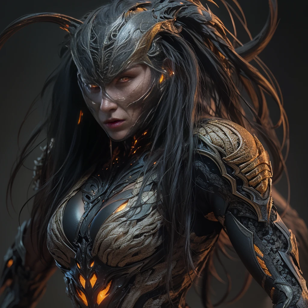 1 female alien, The Predator, (extremely beautiful:1.2), (intense look:1.4), (Predator:1.1), long dark claws, (Not fit for work:0.8), nipples, thick eyebrows, (bright orange eyes:1.2), the most beautiful face in the universe,  Jet black hair, beautiful symmetrical eyes,

A woman Predator with an extremely beautiful face, her intense look fixed on her prey, A primordial force that could not be denied.

(beautiful slim body:1.5), (muscle building:1.2), (:1.3), (elegant movements:1.4)

Her beautiful body, muscular and toned, She moved with elegant grace as she hovered, Ready to attack at any time. The Predator within her was always on,                                                                          
                                                                                                                                                               
 Cinematic character drawing, High quality model, cinematic quality, Detail above, (intricate details:1.2), high resolution, High definition, drawing faithfully, official art, Unity 8K Wall , 8K Portrait, The best quality, Very high resolution, ultra detailed art photography,