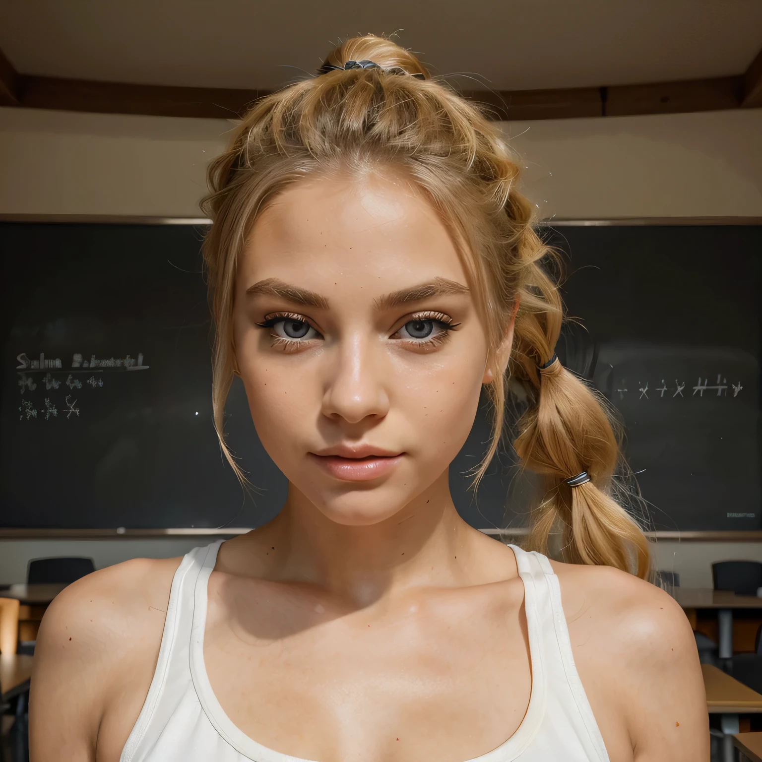 ASCII(high angle, close up on face:1.2) photo of <lora:hannahstein_v1:.9> HannahStein,
she is wearing sarashi
  ,
her hair is styled as Dutch braid ponytail,
she is wearing wrist scrunchie,
BREAK she is (sitting in a comfy chair at the library:1.1),
dramatic rim lighting,