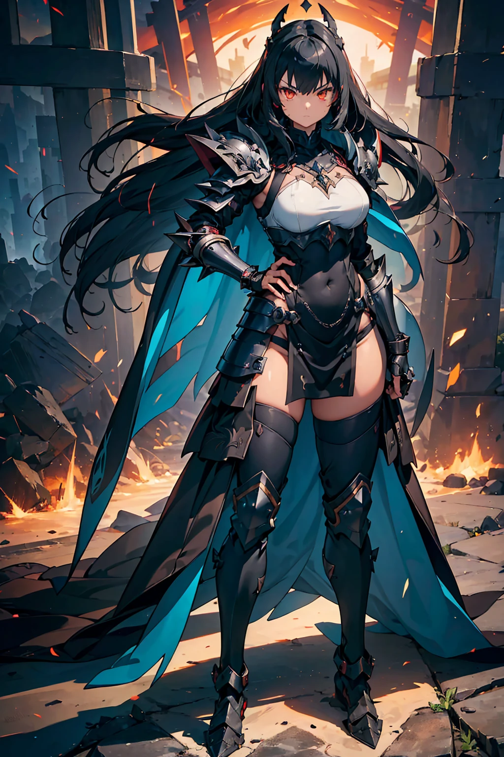 Beauty warrior girl, green eyes, black hair, full silver armour, big breasts, photon wings, perfect eyes