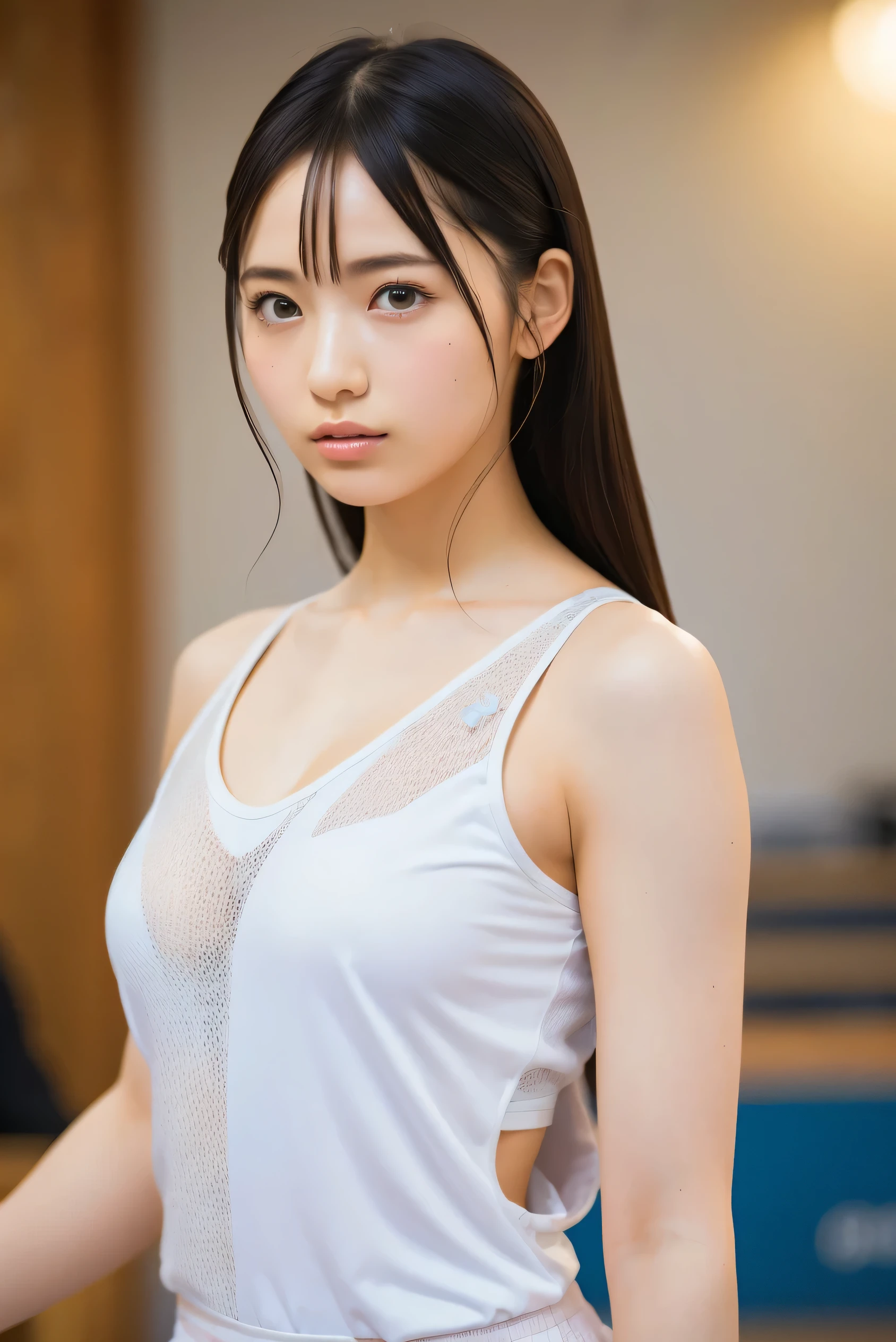 (8k, RAW Photos,Best Quality, High resolution:1.1), (Ultra-realistic:1.4),(Realistic, Realistic:1.3),The beauty of Japan、Rhythmic Gymnastics Club、Rhythmic Gymnastics Uniform、((Upper Body:1.3))