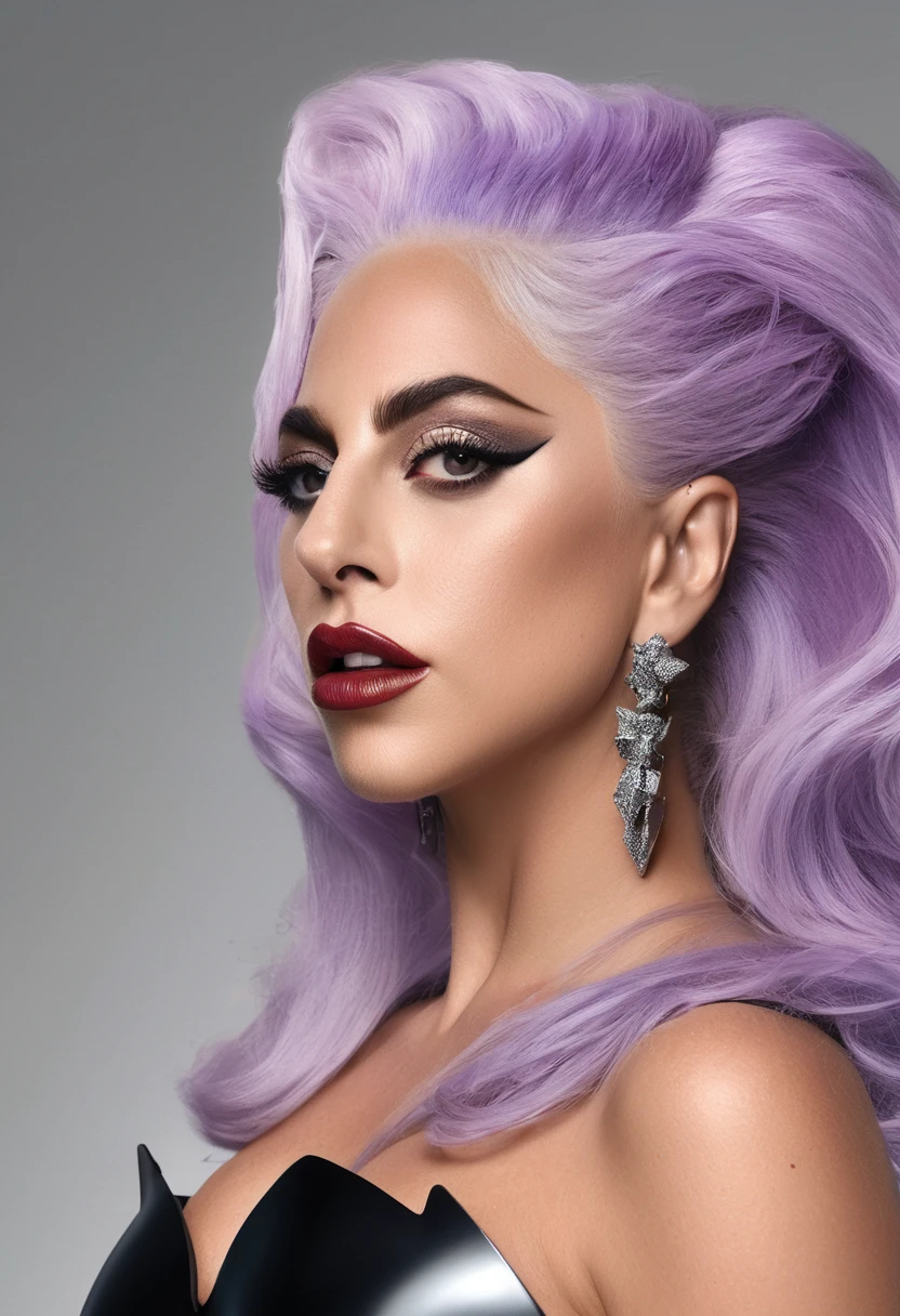 Lady GaGa vestido negro con neon,extravagante,textura 4K,Realistic and sharp face, cabello largo y de colores, calidad alta, cuerpo completo,varias poses corporales,peinado extravagante, Original album cover, imagen 8k, futurista, alta calidad de imagen, en la noche, accesorios en el cabello, imagen 8k, rostro realista en alta calidad, cuerpo completo, diferentes poses corporales, alta calidad en el rostro, rasgos definidos,HD, rostro realista y definido 4k