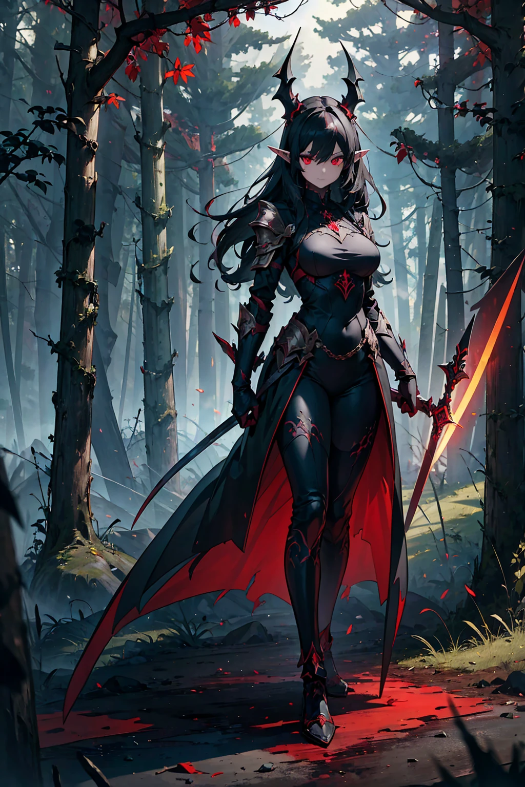 (masterpiece, Ultra sharp, high detailed), holding a black greatsword, demon's sword, knight's sword
