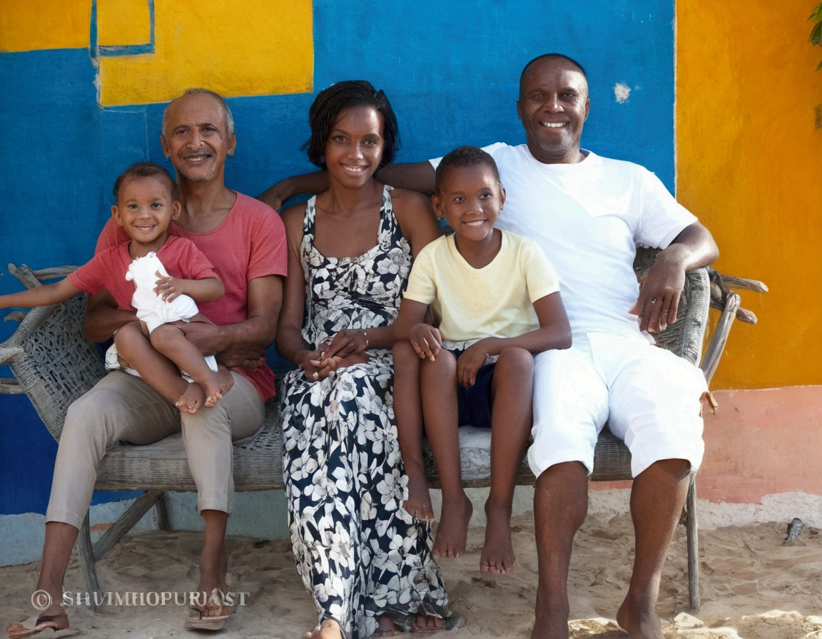 photo de famille de 3 personnes, paysage, père âgé de 53 ans, mère âgée de 49 ans, Femme de 26 ans sans, fond de pièce, Photo de famille africaine , ultra détaillé, 8k, Réaliste