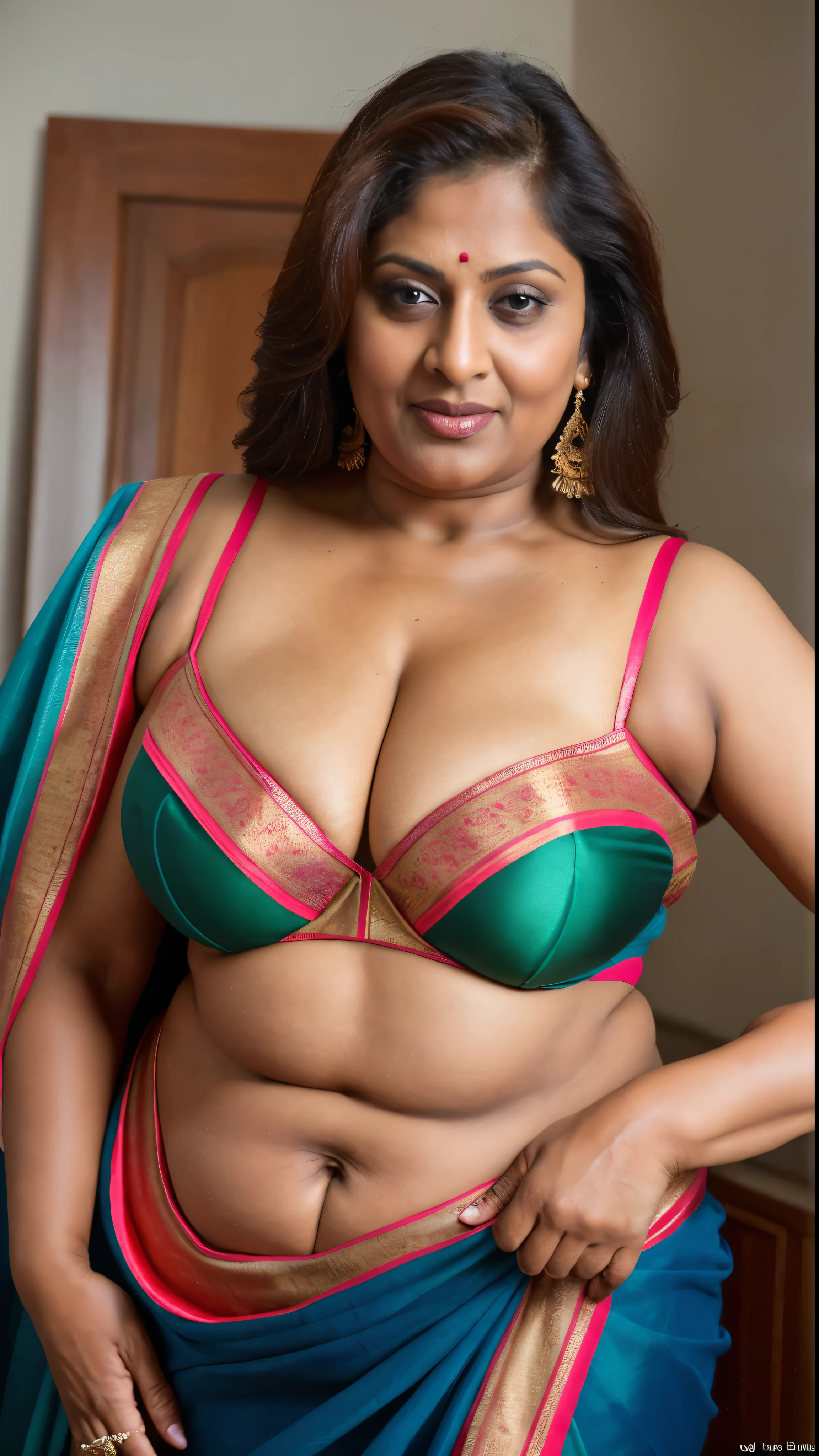 Foto RAW, photorealistic, true milf, mature wrinkles skin, tanlines, photography, full body shot, 70 years old Woman, nadhiya moidu, hot nadhiya mommy, master shot, perfect eyes, goddess like beauty, nadhiya momma, nadhiya amma, pierced eyes, perfect thick chubby mallu Desi aunty bhabhi, Wearing a Stanapatta, a chest-band.Saree model, model Photography, Indian saree shoot, Indian traditional wear advertising photography, traditional wear brand shoot, face of indian chubby milf actress Nadhiya or Nadia Moidu or Nadiya moidu, masterpiece, realistic, realism, incredible details, pleasure, photorealism, detailed skin, skin pores, high contrast, photorealistic Artstation 8k HD digital art trend of high definition and detailed realistic skin texture, ultra detail, realistic skin texture, armature, best quality, ultra high definition, (photorealistic:1.4),, high resolution, detail, raw photo, sweat, Re sharp, by Lee Jefferies Nikon D850 Film Stock Photo 4 Kodak Portra 400 Camera F1.6 Lens Rich Color Ultra Real Realistic Realistic Textures Dramatic Lighting Unreal Engine Trending at Art Station Cinestill 800,(pele altamente detalhada: 1.2), 8k UHD, DSLR, soft-lighting, alta qualidade, grain of film, Fujifilm XT3,she didn't like to wear blouse or bra, she is happy to wear only saree, she hates blouse or bra, detailed hairy armpits, hyper realistic skin, skin pores, sweat, veins on the body, skin texture, freckles 0.2, RAW photo, astounding details, professional fashion photography, photographed by master photographer, insane skin texture details, bulky figure, plus size Indian aunty, chubby Indian housewife, Indian desi Mature widow aunty, queen of seduction, tempting jiggly figure, appealing body language, she wants to alleviate his loneliness, she wants to be a sugarmommy, mature aged beauty, true mature goddess, visible few wrinkles stretchmarks, few tanlines in her face, She is the mother of four sons,