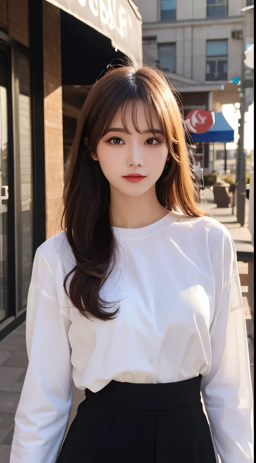 masterpiece、top-quality)、1 beutiful girl、Slim body、((Black and white plain clothes:1.1))、(Detailed beautiful eyes)、Walk around the store、((Boyish Brown Medium Hair))、((Smaller face))、((Neutral face))、((Face seen from the side))、((Light brown eyes))、((Korean Girl))、((18year old))、((cool lady))、((Wild look))、((Korean Makeup))、((elongated and sharp eyes))、((Happy dating))、((looking distantly))、((boyish))、((Shot from the same height as your face))、((Viewers are tall))、((She is walking in front of the viewer))、((Spoiled by viewers))