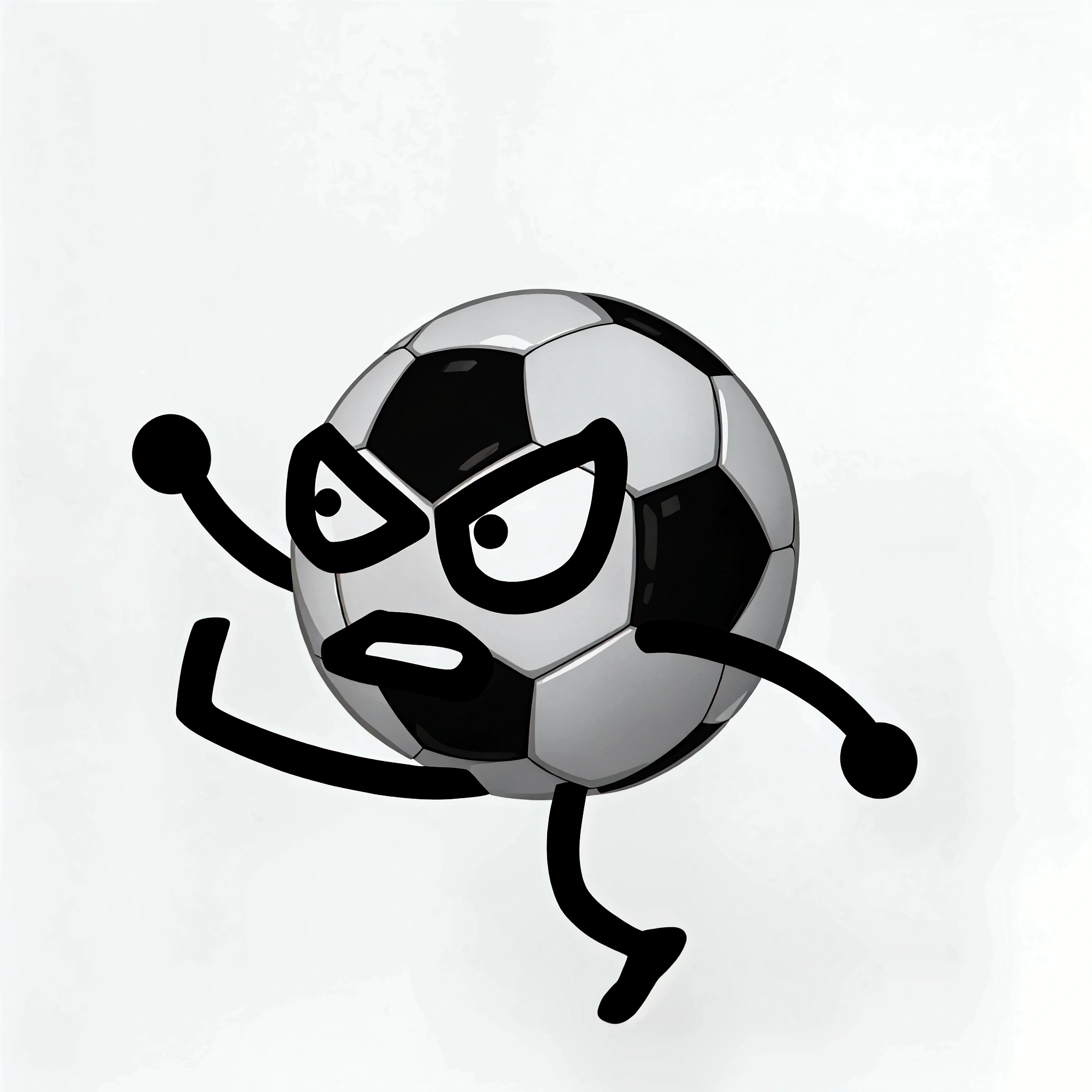 a soccer ball, with legs and arms, and a face, running, as he kicks something