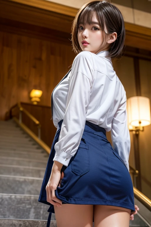 (masterpiece:1.3), (8k, Realistic, RAW Photos, Best image quality: 1.4), Japanese, (1 girl), Beautiful Face, (A vivid face), (short hair:1.3), Beautiful Hairstyles, Realistic eyes, Beautiful Eyes, (Realistic Skin), Beautiful Skin, charm,Big Breasts、School、(Shooting from a distance、Beautiful legs、whole body:1.7)、(Look at this、He turned his body towards me.、front、forward leaning posture、munechira:1.3)、(The bra is slightly visible、Brasilia:1.3)、(White shirtを着ている、Round Neck Shirt、A shirt with a slightly open chest、White short sleeve shirt、White shirt:1.8)、(Cleavage:1.2),smile、smile、Beautiful fingers先、(Japanese オフィス lady,beauty:1.5)、(Black spats、White shirt、Tight shirt、Clothing that emphasizes your body line),(The edge of the bra is slightly visible、Exposed breasts:1.3)、(Hospital room、hospital、Health Room:1.2)、(女子high school student、high school girl、high school student、Wearing a high school uniform:1.4),(Unbutton your blouse、White shirt、White collar付きのシャツ,Cleavage、Teal and grey checked skirt、Fine plaid、Plain Shirt、無地のWhite shirt、Plain collar、White collar、The bra is slightly visible:1.7),(Lace bra、Wear a skirt made of material other than lace、レース素材ではないWear a shirt:1.5)、Sitting、(I can see your pants、Lace panties、I can see your crotch:1.6)、Anatomically correct、(Wear a shirt、Wearing a skirt:1.8)、(Put on a shirt、Tucking the shirt into the skirt:1.3)、(Anatomically correct手の構造、Anatomically correct指の構造、Delicate fingers、Beautiful fingers、Delicate fingers)、(White shirtを着て、White collar shirt、White Sleeve Shirt:1.5)、Well-proportioned face、cute、beauty、good looking、Balanced、(Back view、Shoot from directly behind、Standing posture、Beautiful hip line、Long legs、Beautiful thighs、Smooth Skin、Beautiful Skin:1.8)、sukebra、(see-through bra)