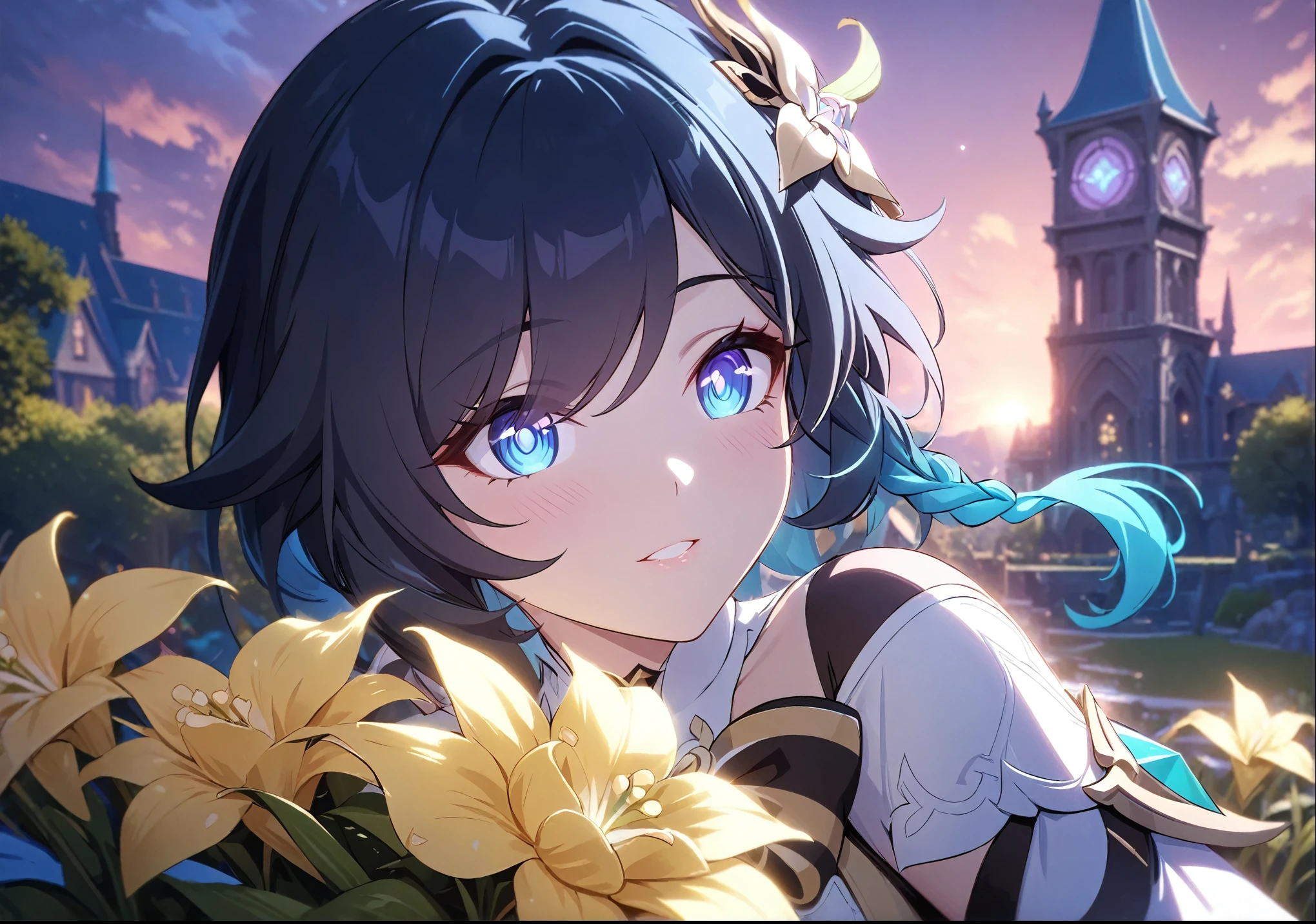 (best quality,4k,8k,highres,masterpiece:1.2)1boy,1girl,elysia_/(honkai_impact/) AND venti_/(genshin_impact),intricately detailed,by carnelian, cel shading, fantasy europe background, elysian realm,pink sky,volumetric lighting, sunset, golden illumination,garden,cinematic lighting, ray tracing, UHD, high details, high quality, award winning, super detail,vivid fantasy painting,hd color,extremely detailed eyes and face, beautiful detailed eyes,light on face,shine skin,((two people)),couple