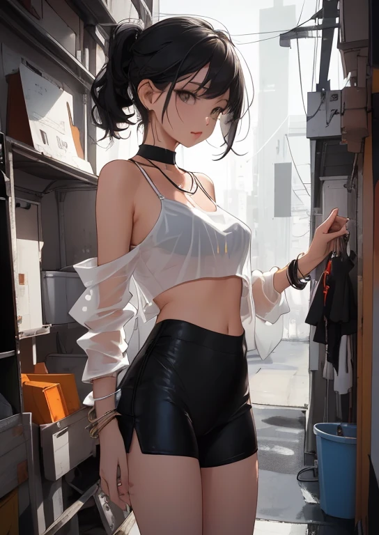 (Pink camisole　Pull up your skirt to show your panties　Gravure Pose　Very detailed down to the smallest detail　clear outlines　Beautiful face　Beautiful skin)  thin-waist　A slender　ribbed　skinny limbs　teats　cleavage of the breast　Beautiful breasts　a short bob　Uterine mouth　Beautiful fingertips　Anime style