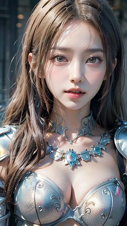 ((Best Quality)), ((masterpiece)), (detailed:1.4), ((非常にdetailedな顔)),(detailedな目),(Glowing Skin),Large Breasts,Long white hair,Knight Armor,Sharp Eyes