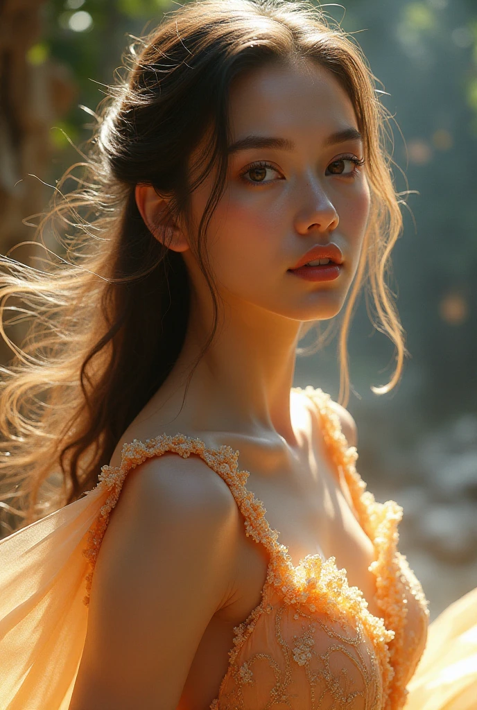 a young woman with long beautiful hair, in a cute idol dress, detailed facial features, hyperrealistic, 8k, highly detailed, cinematic lighting, digital painting, vibrant colors, glowing skin, intricate folds in dress, flowing hair, beautiful eyes, perfect proportions, dynamic pose, elegant, fantasy, ethereal atmosphere