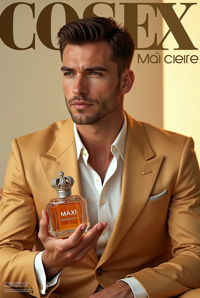 A man showing the midday elixir perfume in Spanish