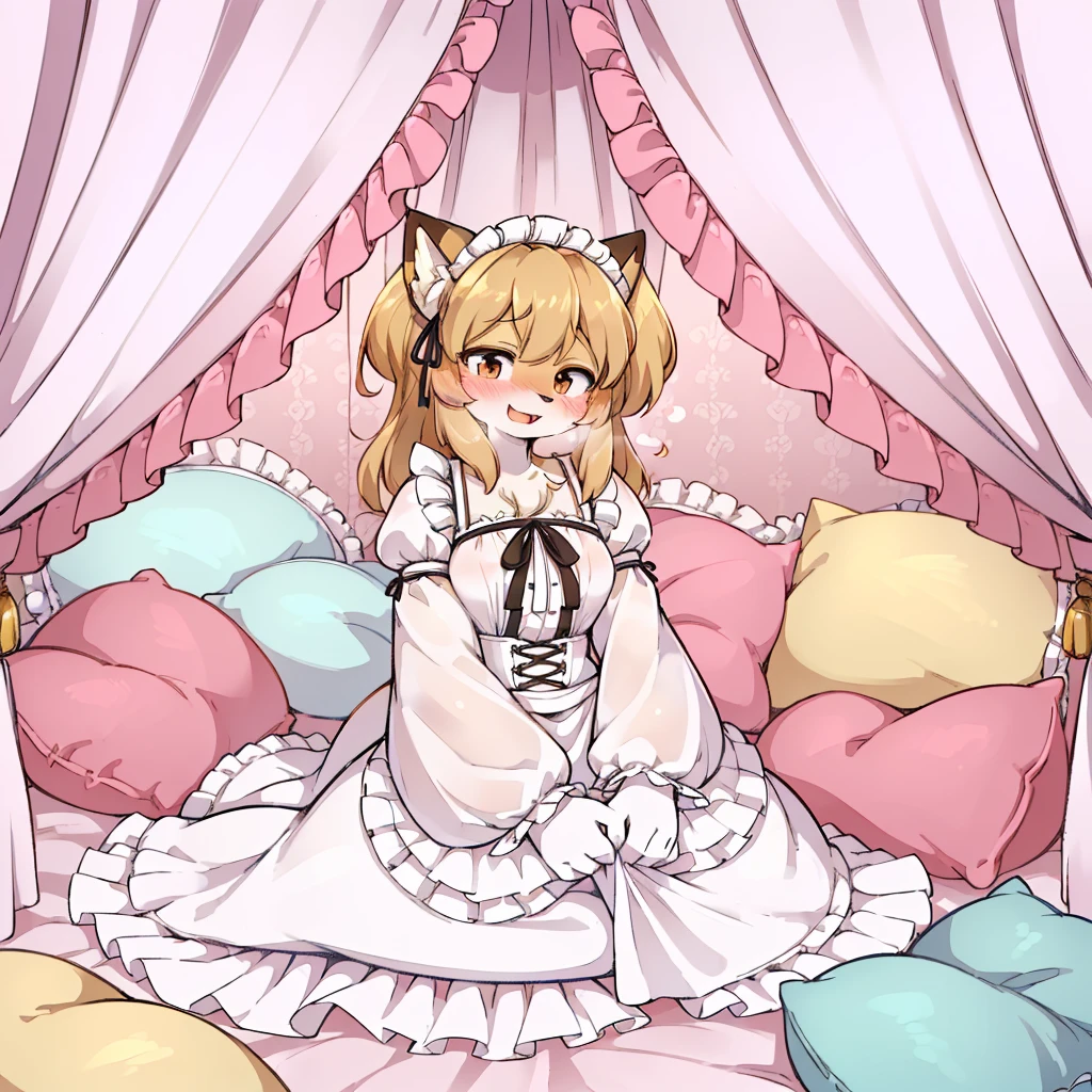 （masterpiece，best quality），mine, The Beast, , (Light and shadow suitable for any Pillow background））, 穿着Maid costume的可爱女孩在Pillow上摆姿势,，Maid costume，nature,, (blush),a smile，Pillow,（Lots of Pillow），Soft cushion，（canopy bed），（Pillow），Lots of Pillow，（Friction in the crotch），（（PillowCamel）），（A tail），（Around the protagonist），steam，（Pillow），（LuxuryPillow），（Palace Pillow Pattern Pillow），（palace），（Palace bedroom），（Gorgeous Pattern Pillow），Soft Pillow，，（Classical European style bedroom ），（excited，shy person，Lack of expressiveness，），pillow hump,，(Deluxe Rococo Canopy King Bed),Luxurious curtains with ornate ruffles and ribbons hang around the large bed.,((((The bed is piled with many Pillows)))),Quilt details,Detailed bed linen,Ruffled Bed Skirt,Deep Bed,Background with depth,((Pillow in detail)), ((((A Lot of Pillow))))，,，Detailed Soft Pillow,,((女孩正躺在许多Soft Pillow上,There are many Pillows around))，、、In a large canopy bed、Soft sheets and quilts、Colorful soft Pillow、Lots of Pillow、Soft toned bed、Ruffled curtains around the bed.。Delicate face，（Ornate pattern pillow），Soft pillow，，（Classical European style bedroom ），（Excited face，Opened mouth，Shy，），,MASTURBATING WITH PILLOW,，，FORTUNES，fox girl，，sweaty，，，LYING ON SIDE，LIE DOWN PRONE，，Blushing，Shy，