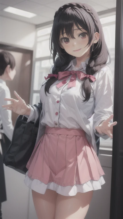 (masterpiece, Best Quality), One girl, Yunyun,Long Hair,Braiding,Micro Mini Skirt、Meeting up for a date、Shy expression