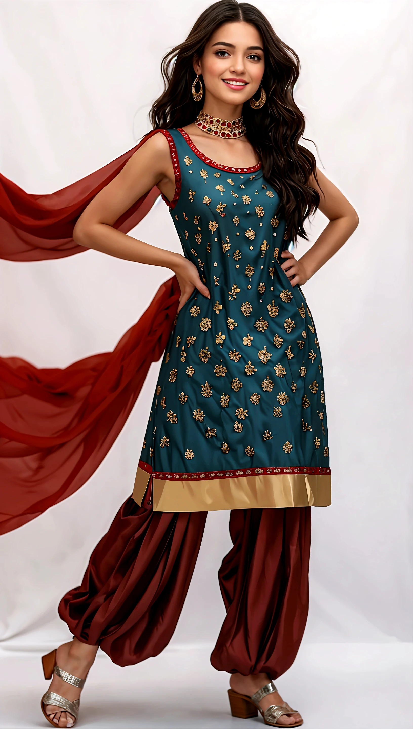 Arafed woman in a blue and red salaf suit posing for a picture - SeaArt AI