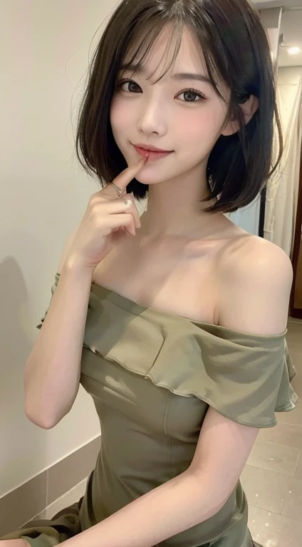 one person、15 years old、Full body photo、slender、woman、White drool coming out of the mouth、smile、Natural Shorthair、 Fair skin, messy hair, super cute、Soft and Face、8K resolution、Surreal、Ultra high definition、 A-cup small breasts((Highest resolution、8k、masterpiece:1.3))、Ultra-fine face、Ultra Fine Lips、Beautiful Eyes、double eyelid,Light blue wall、Green and red checked bikini:1.1、Thighs、thin,Thighs are visible、Shapely small breasts、