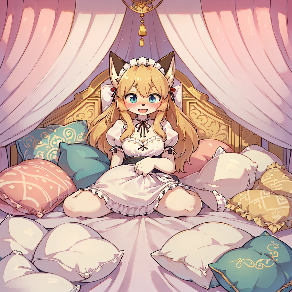 （masterpiece，best quality），mine, The Beast, , (Light and shadow suitable for any Pillow background））, 穿着Maid costume的可爱女孩在Pillow上摆姿势,，Maid costume，nature,, (blush),a smile，Pillow,（Lots of Pillow），Soft cushion，（canopy bed），（Pillow），Lots of Pillow，（Friction in the crotch），（（PillowCamel）），（A tail），（Around the protagonist），steam，（Pillow），（LuxuryPillow），（Palace Pillow Pattern Pillow），（palace），（Palace bedroom），（Gorgeous Pattern Pillow），Soft Pillow，，（Classical European style bedroom ），（excited，shy person，Lack of expressiveness，），pillow hump,，(Deluxe Rococo Canopy King Bed),Luxurious curtains with ornate ruffles and ribbons hang around the large bed.,((((The bed is piled with many Pillows)))),Quilt details,Detailed bed linen,Ruffled Bed Skirt,Deep Bed,Background with depth,((Pillow in detail)), ((((A Lot of Pillow))))，,，Detailed Soft Pillow,,((女孩正躺在许多Soft Pillow上,There are many Pillows around))，、、In a large canopy bed、Soft sheets and quilts、Colorful soft Pillow、Lots of Pillow、Soft toned bed、Ruffled curtains around the bed.。Delicate face，（Ornate pattern pillow），Soft pillow，，（Classical European style bedroom ），（Excited face，Opened mouth，Shy，），,MASTURBATING WITH PILLOW,，，FORTUNES，fox girl，，sweaty，，，LYING ON SIDE，LIE DOWN PRONE，，Blushing，Shy，