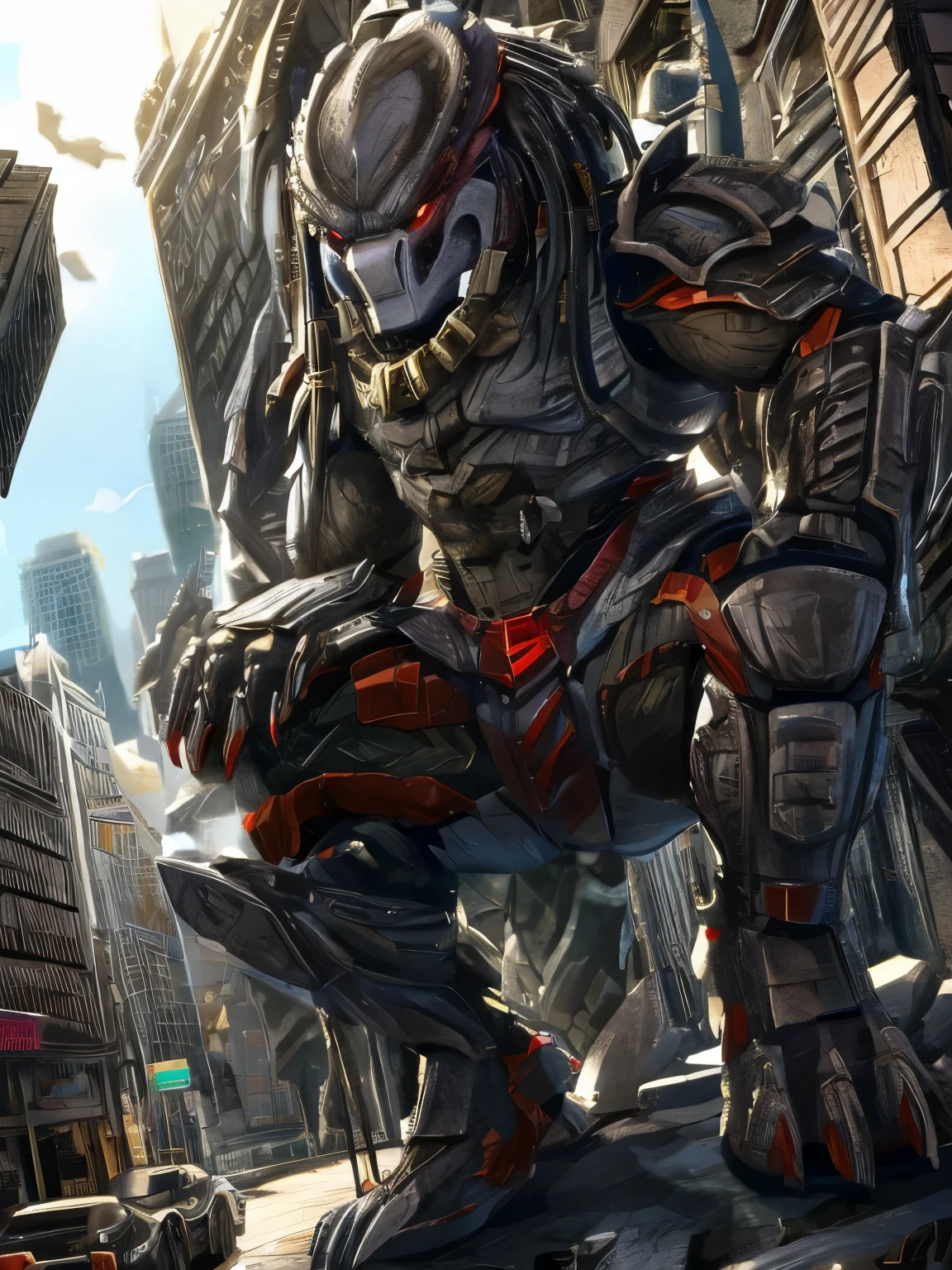 Yautja predator male full armor macro miniscule city