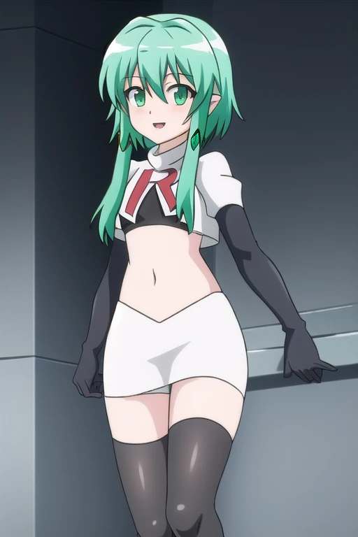 (masterpiece:1.2), best quality, high resolution, unity 8k wallpaper, (illustration:0.8), (beautiful detailed eyes:1.6), extremely detailed face, perfect lighting, extremely detailed CG, (ruka, luka, green hair, yellow eyes, twintails, moistened-eyes, small breast, solo,), sleeveless, standing, cameltoe, white bra, very short skirt, black skirt, lift skirt, nipple, white panties, vagina, gleaming skin, moist skin, embarrassed, noon, Alley, from below, looking down viewer, front view,