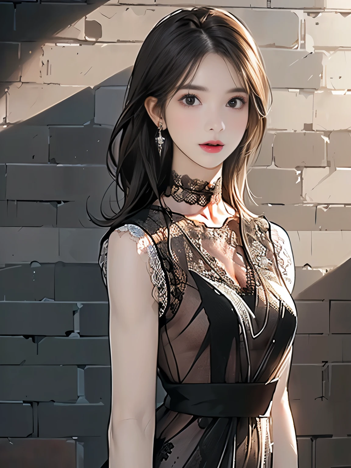 Solo girl portrait, nice perfect face with soft skin, small face with nose and rose-like lips, beautiful eyes, beautiful smile. Black and thin long beautiful hair, bathed in a bright etheric glow, red dress, floating), (lavender background), (top quality, 8k, game CG, photorealistic, wallpaper), (red | green | blue | black | white color), Raphael, USA: 0.5