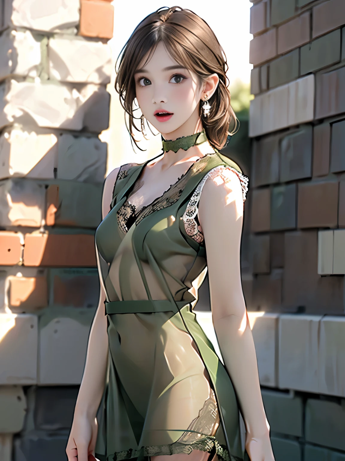 Best quality, Jennie Jenny face shape, super high resolution, wearing colorful camouflage slip dress, small breasts, background blue wall,