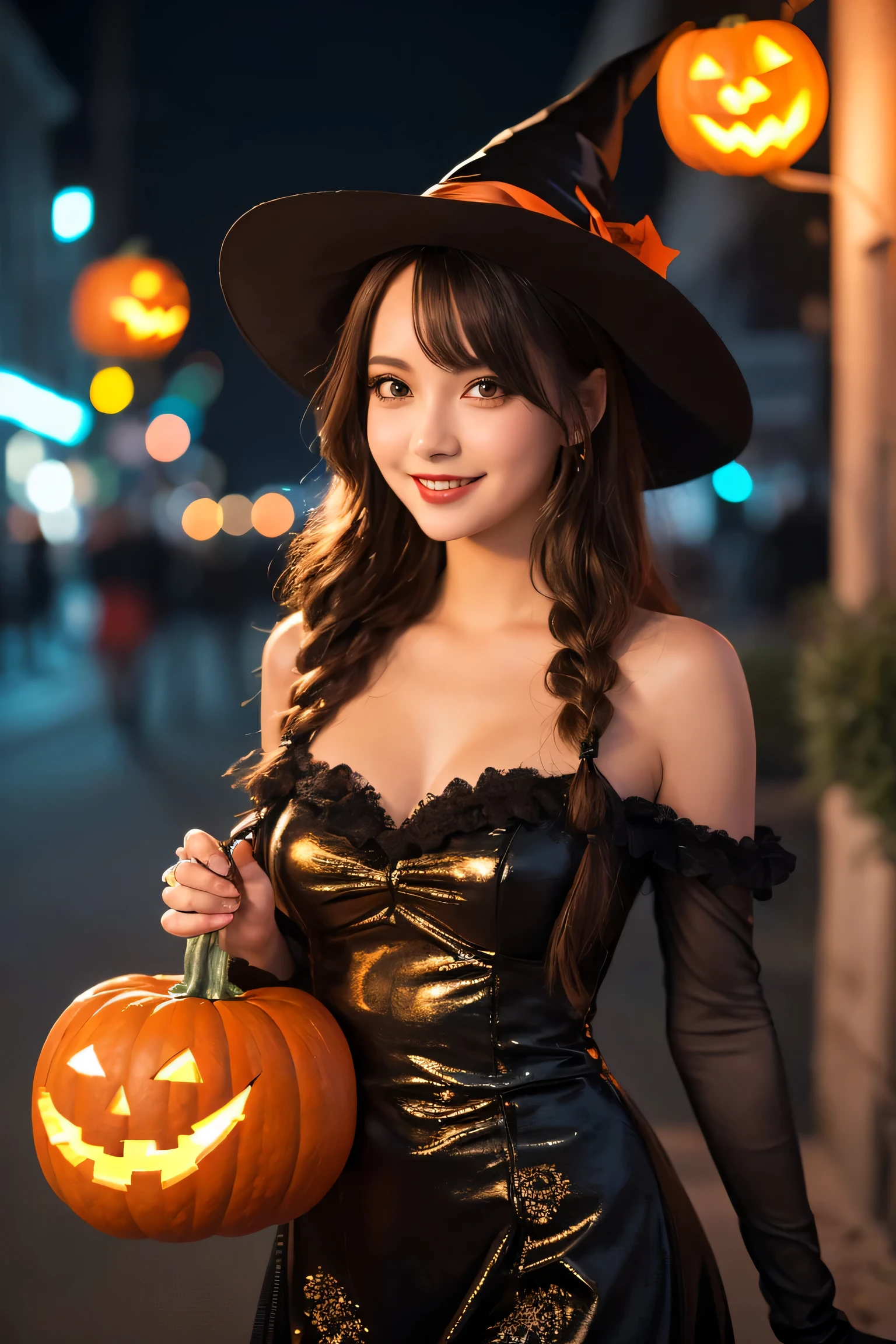 (dynamic pose:1.2),(dynamic camera),(winter),cute young_woman laughs, freckles, grey eyes, chestnut layered hair, cleavage, looking to camera, solo, half shot, detailed background, witch hat, witch, magical atmosphere, hair flowing in the wind, (orange trimmed light colored sexy clothes),show panty,stripe stockings, whirl wind of swirling magic spell in the air, dark magic, (style-swirlmagic:0.8), floating particles, RAW photo, full sharp, (FullHD epic wallpaper) 8k uhd, dslr, soft lighting, high quality, film grain, Fujifilm XT3