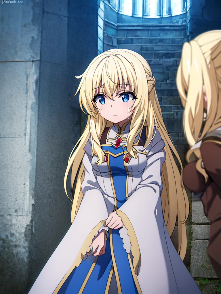 masterpiece,best quality,dutch angle,Ultra detailed,8K,realistic,ultra detailed,highly detailed,physics-based rendering,cinematic lighting,1girls,flat chest,naked,crying,pussy cum,, street,on Bench,onna sinkan,goblin slayer ,priest ,garden