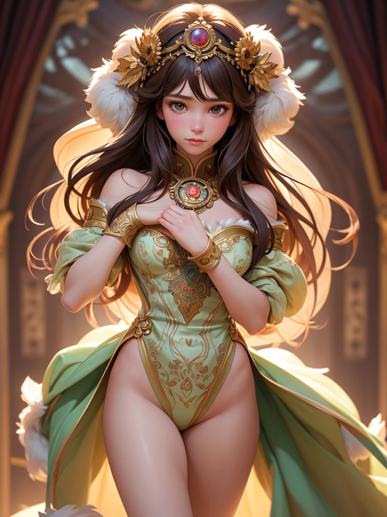 Deer head woman's body，Bare chest，A female deer with a large chest