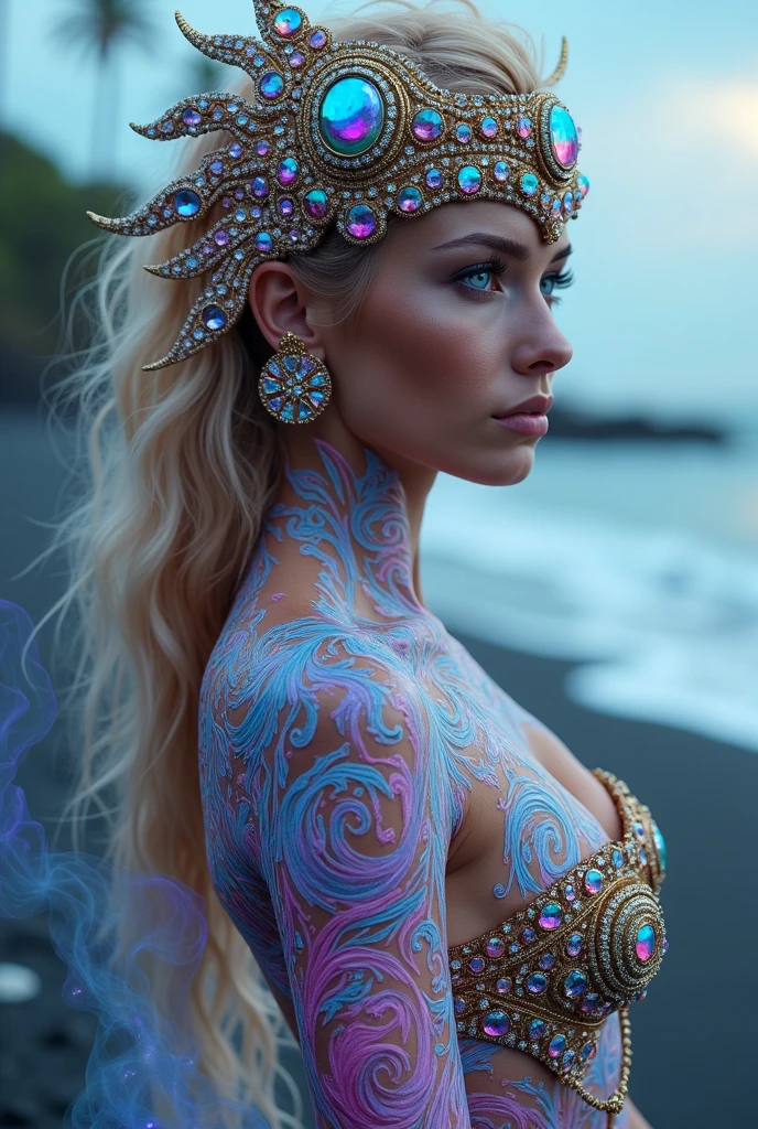 araffe woman with a full body of body art and makeup, karol bak uhd, extremely detailed goddess shot, beautiful goddess, a stunning portrait of a goddess, karol bak and peter mohrbacher, cinematic goddess shot, fantasy woman, gorgeous woman, portrait of a beautiful goddess, style of karol bak, intricate wlop, beautiful detailed body and face
