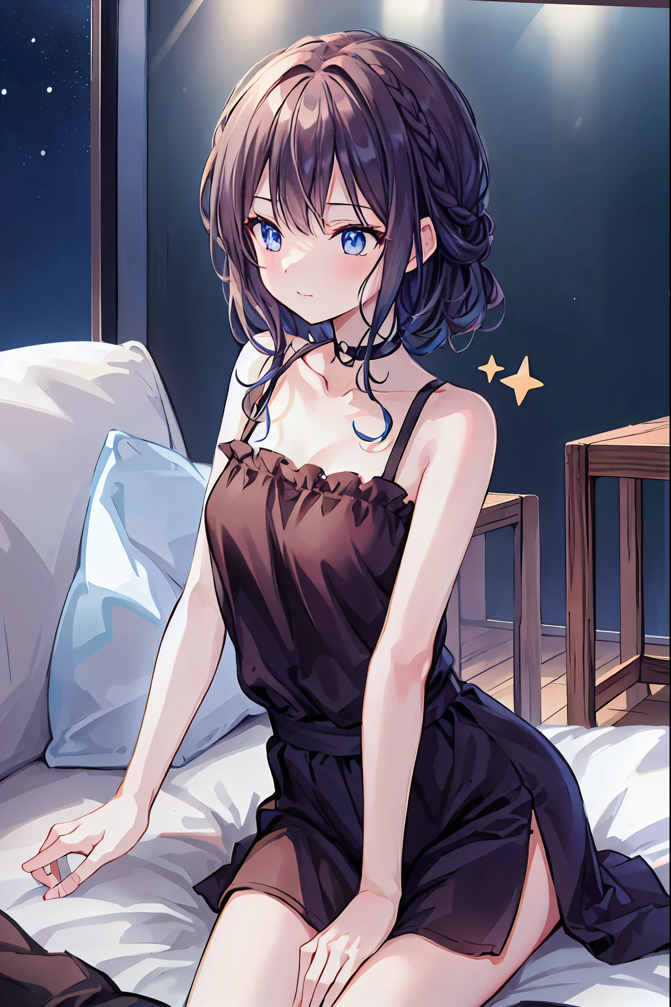 Couple in their 20s、male1名, woman1名、Unisex Light Clothing、{{kissu、Sparkling atmosphere、Saliva outflow、woman(Brown medium long hair),Black camisole,Sweet Sigh、male(Black short hair、右手をwomanの頬に当てる)Close your eyes tightly、With background(room、sofa,Houseplants)、Late Night、dark、Brown Hair,Shortcuts,Messy Hair,Short braided hair,Neat,Slender beauty,Dignified posture,Small breasts,Beautiful legs,Her mesmerizing grey-blue eyes shine like stars,Vibrant colors,Beautiful Eyes,A delicate smile,Textured skin,Best Quality,優しくて美しいwoman,Anime Style、