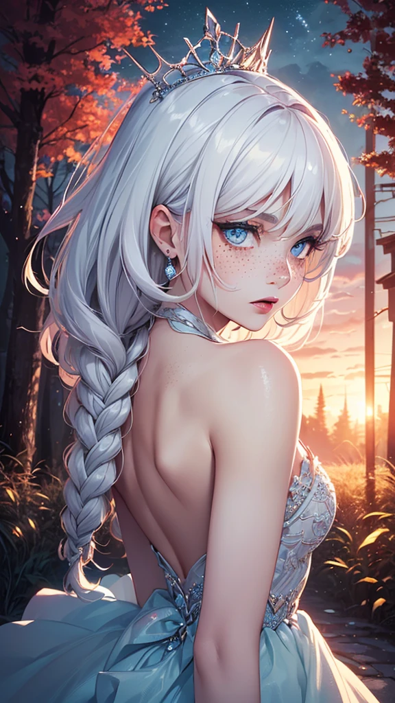 ((( WHITE HAIR, [PERFECT REALISTIC EYES]))), ((( HOLDING A BRAID IN HIS HANDS,))) ultra realistic 8k CG, perfect face, flawless, clean, masterpiece, professional work of art, famous art, cinematic lighting, cinematic flower, perfect face, beautiful face, beautiful eyes, (((( perfect female body, narrow waist))), GOCHIC, real, SINISTER, BLACK HOOD, WIDE SMILE, (DARK SETTING), fantasy, MACABRO, unreal, science fiction,  (huge breasts), BLACK clothing, lace, lace trim, lace socks, nsfw, chest out, absurdly long hair, very long hair, (saturated: 1.4), SKULLS AROUND, intricate detail, delicate pattern, sexy, charming, seductive, seductive, erotic, charming, hair ornament, necklace, earrings, bracelet, armband, looking at the viewer, in the forest, willow trees, river, galaxy, starry multicolored sky, 3 moons