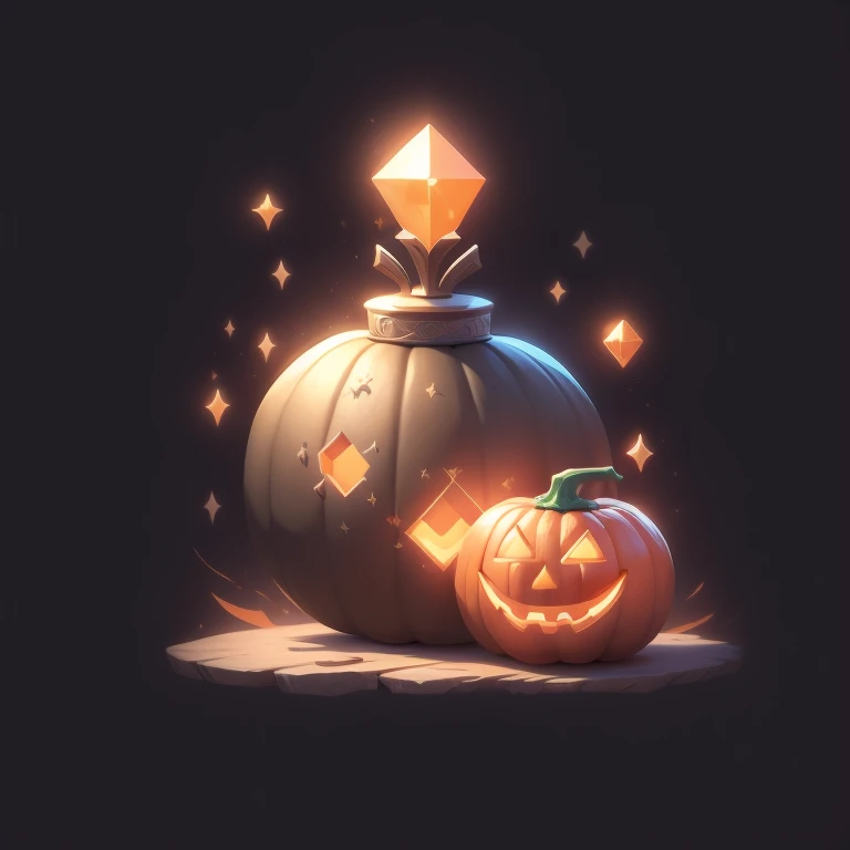 game icon institute, game icon, Halloween Pumpkin, black background, sparkle,orange,