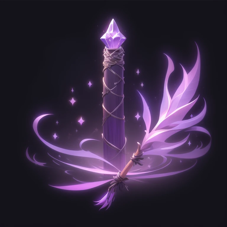 game icon institute, game icon, Halloween witches broom stick, black background, sparkle mist haze,purple,