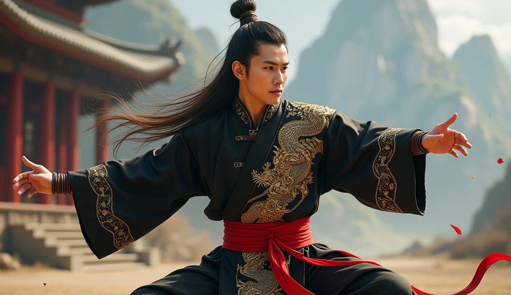 best qualtiy,tmasterpiece,超A high resolution,Realiy,arma,详细的脸,full bodyesbian,jacket,A high resolution,ultra - detailed,chineseidol,one male,age 60,Tall guy,Broad shoulders,mid - length hair,Light beard,Pale cyan eyes,Fine eyes and detailed face with intricate details,(Style swirl magic:0.7),Just look at the audience,(full bodyesbian:0.8),detailed back ground,详细的脸,hair flowing in the wind,Martial artist,dynamicposes,Fighting posture,and clench your fist,Dragon Theme Costume,Monk's robe,Lots of huge tornado storm background,Lots of spinning floating particles,dynamic compositions,Hanfu,Lots of tornadoes,The pale cyan water is flowing,Clouded,There is no sky,It rained heavily,Taoist,immortal,Authentic texture。