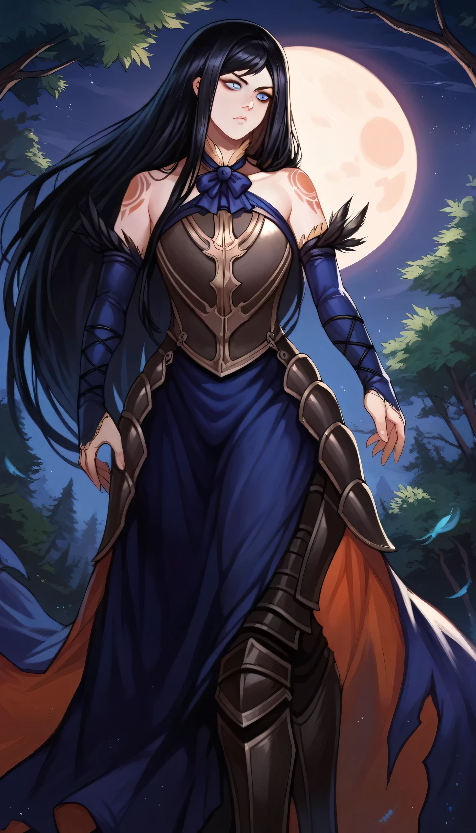 A woman in a long dress standing in front of a full moon - SeaArt AI