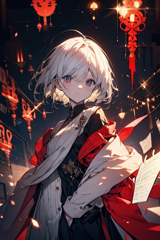 A cat boy, with white hair, red eyes, smile, photo pose