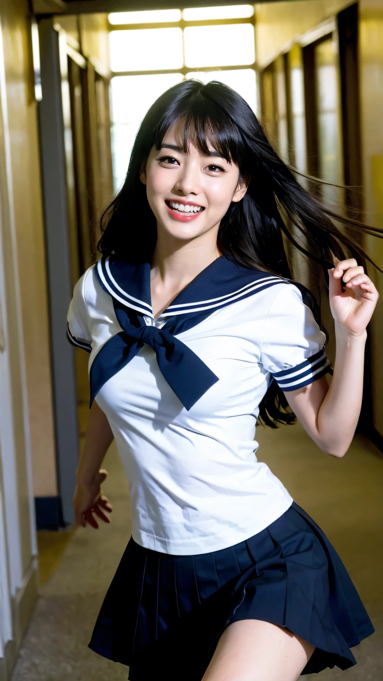 (RAW Photos、Highest quality)、(Realistic、Photorealistic:1.3)、Highest quality、masterpiece、Very delicate and beautiful、A hVery detailed、Hmph、Sense of unity、2k wallpaper、growing up、Beautiful in every detail、masterpiece、light smile、Highest quality、HVery detailed ticker Unity 8K wallpapers、Large file size、super detailed、High resolution、Very detailed、((Euphoric look))、((orgasm:1.2))、((smile:1.15))、((sweating:1.4))、((translucent:1.55、Sailor suit with a close-fitting collar for a beautiful silhouette 1.6))、Pink and orange、ribbon、sailor Hut、Double frill garter、Very cute girl、ager、Part of an idol group、(((At a concert「ザ☆ピ〜s!」Dancing)))、(Spread your legs wide), (Pull your hips back), (Warp your upper body), Place your left hand on your hip.、The right hand salutes with two fingers、Hair is moving、(Concert lighting enhances the atmosphere)、A large number of people、S Spot Light、Professional Lighting、Cinematic Light、3D、Audience'Perspective、