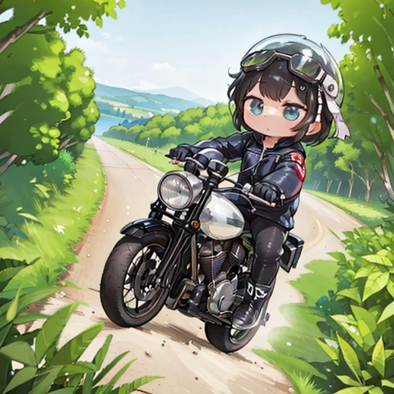 Bluff Superior SS100、(クラシックRiding a motorcycle )、(Vintage Bike、Bluff Superior SS100)、Isle of Man Race、 (Riding a motorcycle:1.2), Beautiful young woman、1、Beautiful Face, Beautiful and delicate eyes, Black Hair, Short Bob Hair,  Classic Leather Jacket、Cromwell helmet with goggles、after the rain、English countryside、 Detailed Description、(Please redeem, masterpiece, High resolution)、8k、wallpaper
