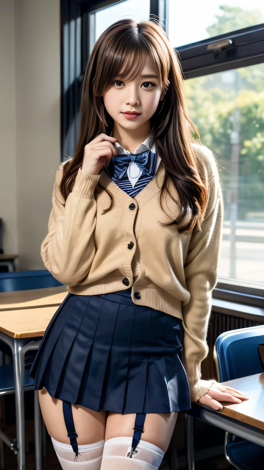 grab the hem(masterpiece,highest quality,ultra high resolution),japanese girl, ponytail:1.1,Twin tails are attractive:1.05,very beautiful  girl）,Naïve girl、(perfect limbs、perfect anatomy),(junior high school uniform:1.3) , (strong wind, Blowing clothes and skirts:1.6),ponytail:1.3,twin tails,surprisingly cute 、Wearing Japanese school uniform、japanese school uniform、surreal 、dressed like a high school girl、surreal 、wearing a uniform、girl in uniform、wearing a uniform、 Temporarily stop、Sky seen from below、((Perfect Anatomy:1.2))、Camel Toe、((Lower body naked:1.2))、Camel Toe 、Full body Esbian、nice skin、glowing skin、nice thighs、Shining thighs、shining legs、black high socks above the knee、Japanese high school 、beautiful skin、Moist eyes、brown shiny hair、Colors and landscapes of youth、feeling of love, embarrassing smile, go to school, morning, Sheer, Wet,(((lift up the skirt)))、camel toe、A very cute girl with a young face、(Perfect and beautiful pussy line of a young person :1.2)、thin body,thin legs,Standing and grabbing the hem of a navy blue pleated skirt,very small face,from below、(((a girl with a very young face :1.3)))、low angle view