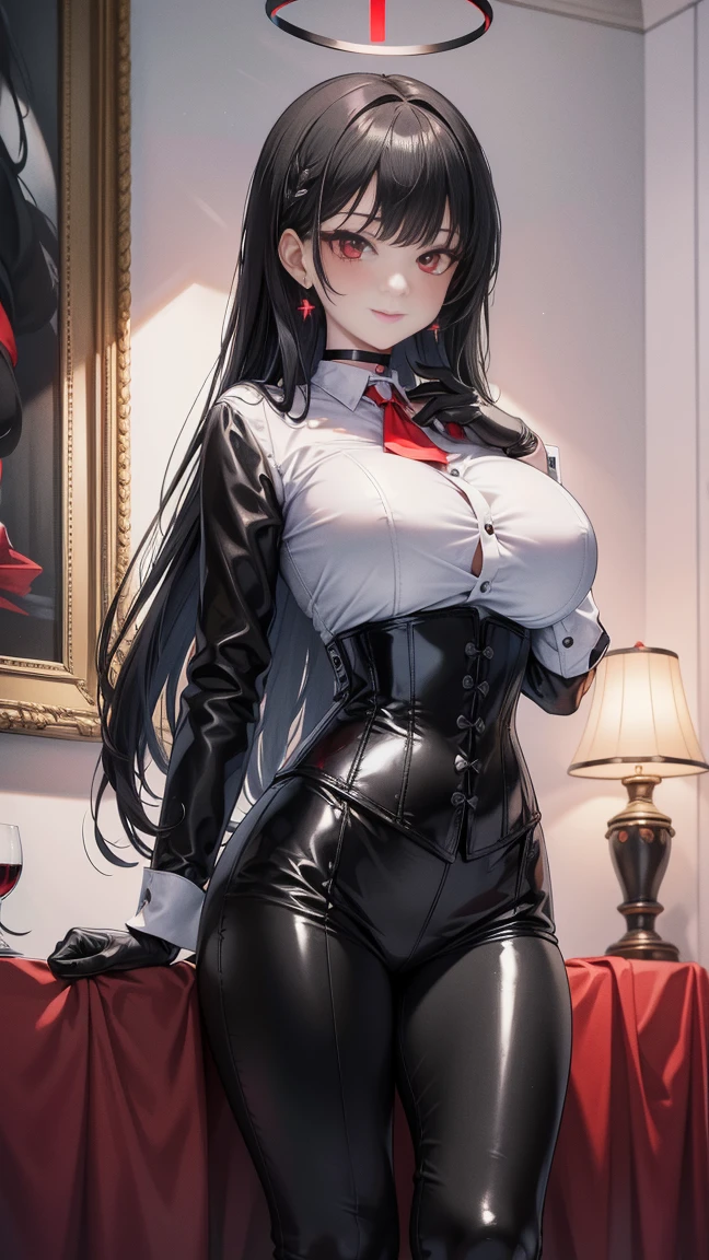 Yumeko Jabami from Kakegurui playing blackjack, Close-up (1 girl), ((Beautiful photorealistic Yumeko Jabami)), signature hair, black bangs, red eyes, white dress shirt unbuttoned, black knee high tights, prostitute, red blazer, signature outfit, blushing, chained up, ((wearing a extremely revealing ta waifu outfit)), Final Fantasy, major cleavage, breast indentation, slave collar, chains, bdsm, busty, highly detailed, 8k, high resolution, solo, big juicy lips, thick juicy defined thighs, wide sexy hips, large shiny breasts, gloves, looking at viewer, photorealistic, Cinema 4D, octane render, curvy but slender, ((use advanced machine learning to create the perfect waifu)), ((massive exposed camel toe)), ((trending on Pixiv)), trending on civitai, perfect composition, sfw, professional quality, unreal engine(best quality),(highly detailed),(masterpiece),(ultra-detailed),(absurdres),(((artbook))),((8k_wallpaper)), aroused, dynamic pose, dynamic angle, high res, human ears, perfect hands, perfect fingers, perfect eyes