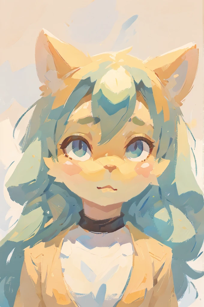 1girl, (work of art), best quality, expressive eyes, perfect face, gouache painting, flat colors, pastel tones, gouache texture, Kemono, lksecai