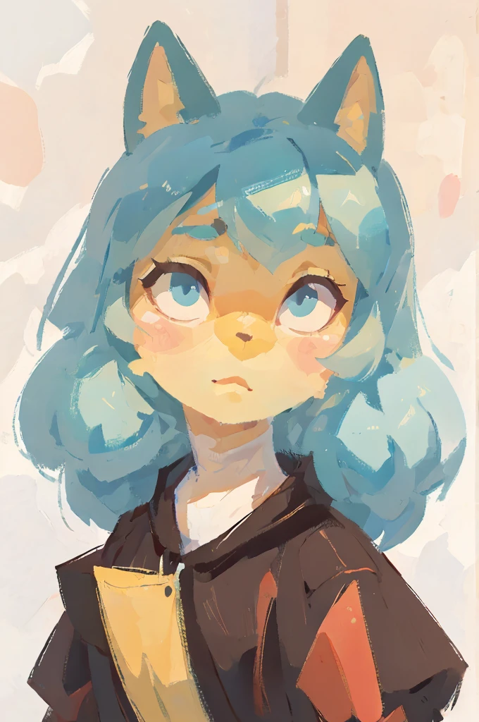 1girl, (work of art), best quality, expressive eyes, perfect face, gouache painting, flat colors, pastel tones, gouache texture, Kemono, lksecai