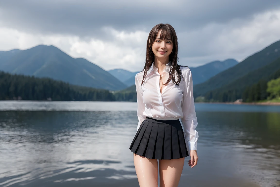 ((one Japanese schoolgirl)):1.8,((young body not fully matured)):2.7,sixteen years old,((on a stage built in a lake just below the surface)):2.8,((Blouse that is wet and shows through the skin)):2.1,((not wearing underwear)):2.9,((thighs spread wide in an indecent pose)):2.8,((spread thighs wide in an indecent pose)):2.5,(soaking wet from rain):2.5,open_stance,((big breasts)):1.2,cleavage,(full body shot):1.9,(Beautiful Woman with Perfect Style):1.3,(Beautiful Legs):1.3,(One Person),(Slender):1.2,(Very Long Flowing Wet Black Hair):1.6,(Smiling slightly):1.4,(Very Fine Face and Skin Texture):1.2,(long black hair):1.7,(wet hair):2.5,(light on face):1.4,(between_legs:1.5),(toe-point:1.2),(full body):1.8,background beautiful lake,(very fine),(best quality),8K,RAW,photo,highest_quality,masterpiece,realistic,photorealism:1.37,erotic,sexy High Resolution,Physically Based Rendering,Cinematographic Lighting,Raw,Real Photo,(Sharp Focus):1.2,(Full Length Image):1.9,(Full Length View):1.9,