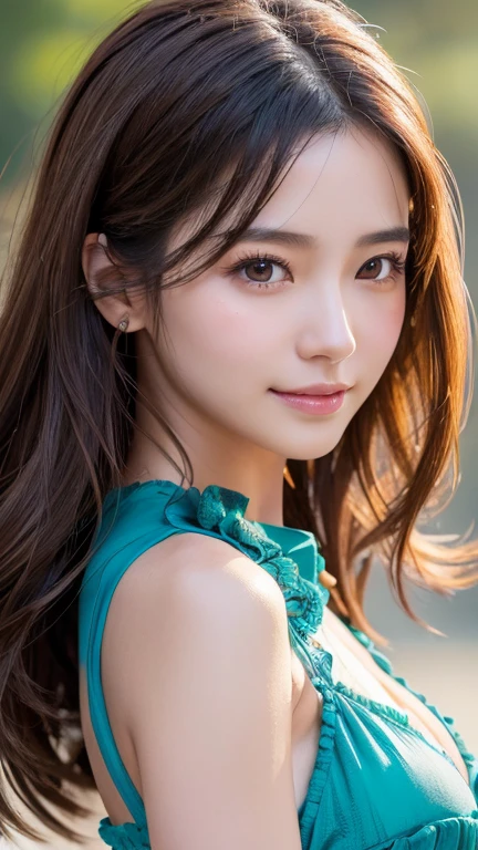 masutepiece, Best Quality, Illustration, Ultra-detailed, finely detail, hight resolution, 8K Wallpaper, Perfect dynamic composition, Beautiful detailed eyes, Women's Fashion Summer,Ponytail hair,Small breasts natural color lip,Smile,Harajuku、20 years girl、Cute、Shot looking at the camera