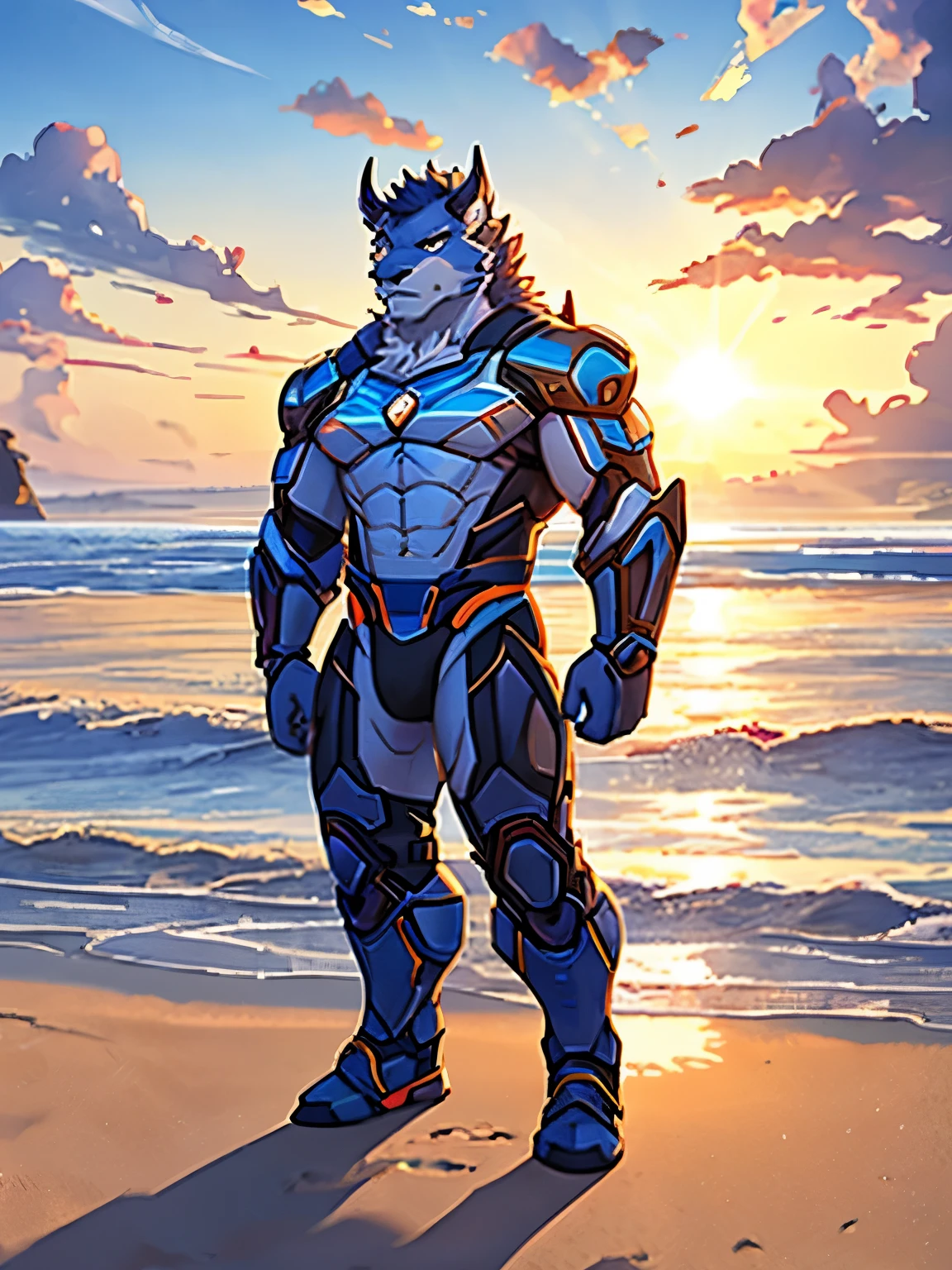 (eyes), cave shark, character: king shark, white belly, (male body), muscular body, Dark gray body (satin color) sin_stripes, ((Maori tattoo)), with (plaid shorts), light, Sun from above, gloomy hard, looking at the viewer, (sin cabello), looking at the viewer, Standing straight on a beach, sunny, water drops on the body, detailed body, defined pectorals, digital art, e621_Expose, high detail,