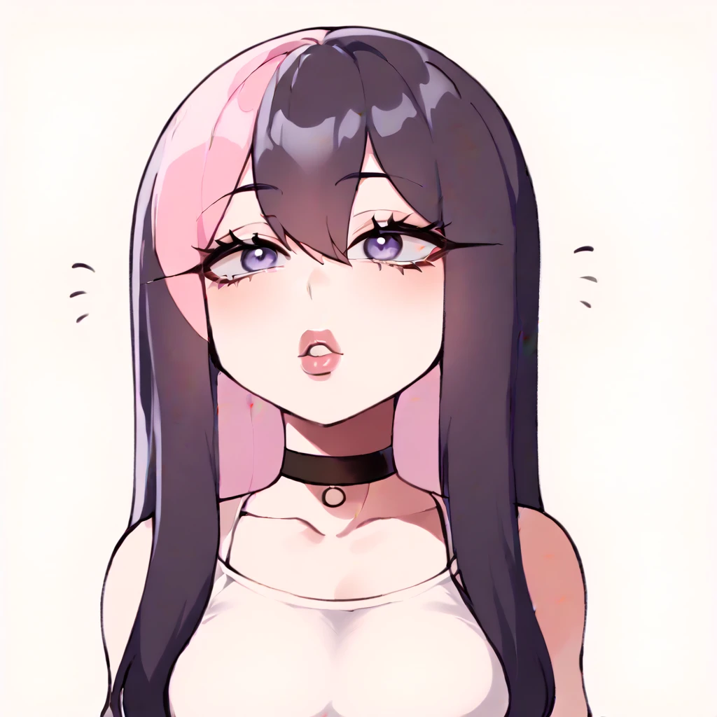 score_9, score_8_up, score_7_up, 1girl, tired, sleepy, blanket, wrap blanket, yawn, ((portrait)), illustration, ((2d)), ((curvy)), ((twitch emote)), (((cute face))), long hair, bangs, black pink hair, ((black and pink hair)), ((black hair)), gorgeous purple eyes, big eyes, anime eyes, eyeliner, long lashes, soft and full lips, choker, jewelry, crop top, (Jelly Art Style:0.2), ((anime style:0.8)), (((white background))), twitch emote,