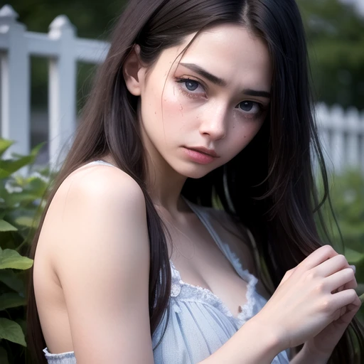 (beautiful detailed eyes,beautiful detailed lips,extremely detailed eyes and face,long eyelasheest quality,4k,8k,highres,masterpiece:1.2), ultra-detailed, (realistic,photorealistic,photo-realistic:1.37), xlmilf, (casual:0.9) woman with (fashionable,stylish) turtleneck shirt and jeans, (vibrant,youthful) appearance, (confident,alluring) expression, (modern,trendy:0.9) clothing style, (long,flowing) hair, standing in a beautiful (lush,flower-filled) garden, (bright,sunlit) atmosphere, surrounded by (colorful,blooming) plants, (gentle,breeze), and (soft,warm) sunlight shining on her face.