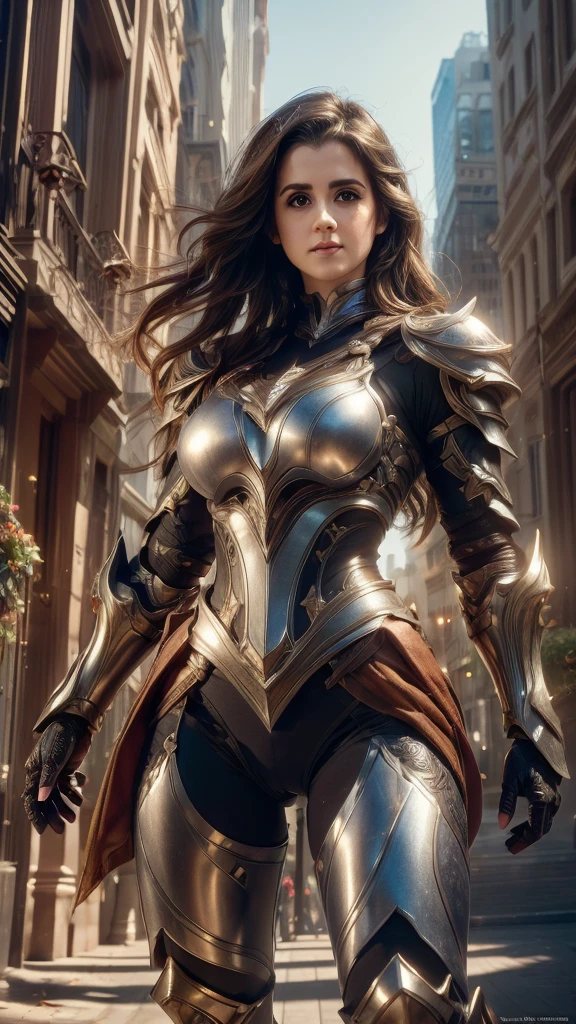 (Laura Marano:1.3) as female Paladin, ((wearing sexy dark armor)), superhero pose, black hair, very beautiful, huge cleavage, (highly detailed skin: 1.2), ( beautiful face, cameltoe, hard nipples, big breasts), highly detailed skin, (highly detailed face:1.1), (highly detailed eyes:1.1), realistic pupils, full face blush, full lips, (perfect anatomy:1.1), (perfect proportions:1.1), (photography:1.1), (photorealistic:1.1), volumetric lighting, dynamic lighting, real shadows, (highres:1.1), sharp focus, daylight, (realistic, hyperrealistic:1.4), intricate, high detail, dramatic, subsurface scattering, vivid, polished, sharpened, ((city background))